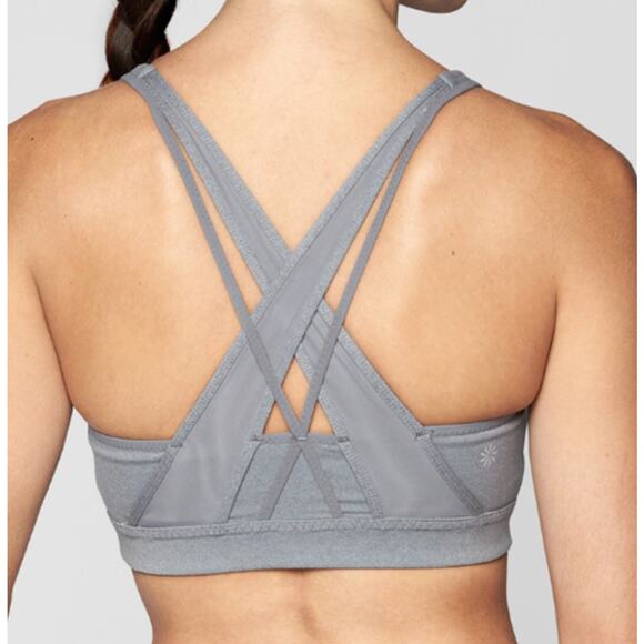 Athleta Transcendence Sports Bra SMALL Gray Black Crisscross Athletic Workout - Picture 4 of 8